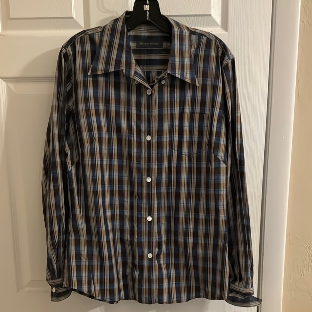 Banana Republic Blue/Gray Plaid Shirt